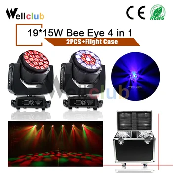 

2pcs With Road Case Zoom Function 19x15w RGBW Bees Eyes Big Eyes Moving Head Light Beam effect light party/bar/DJ/stage light