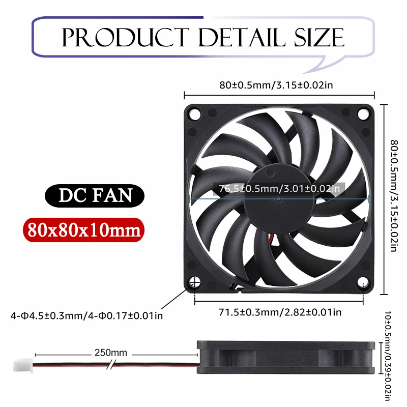 Cooling Fan 80mm DC 5V 12V 24V Brushless for PC Case CPU