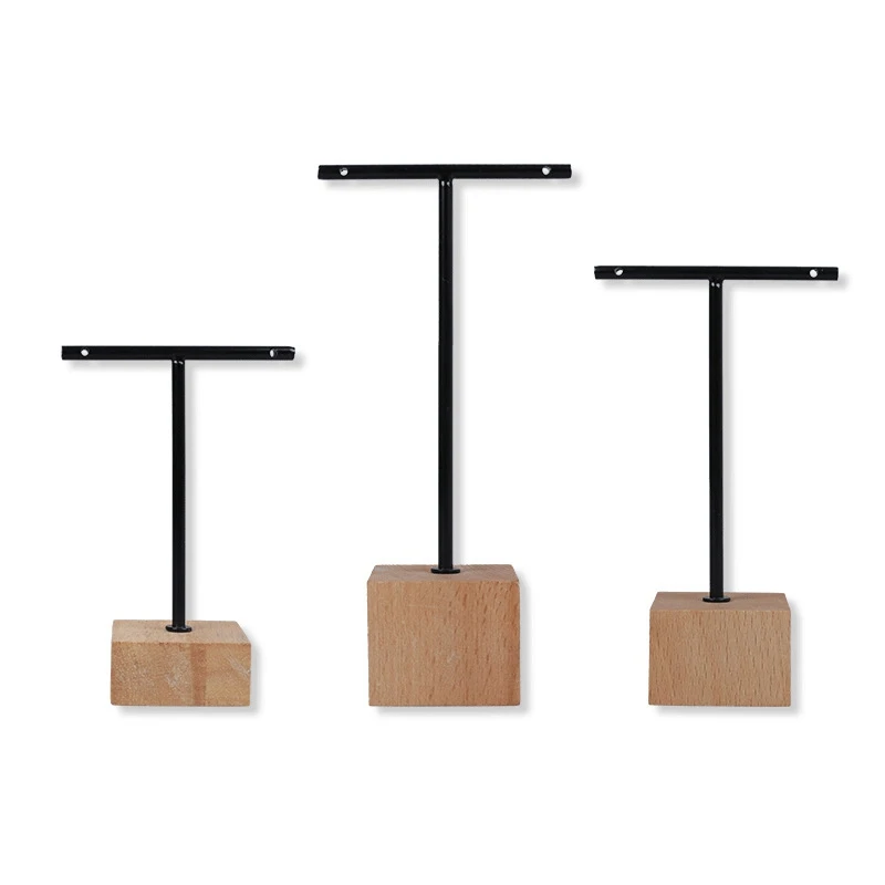 

Metal Wooden Earrings Holder T Shape Dangle Earrings Display Stand Rack Jewelry Display Earrings Organizer Rack Showcase