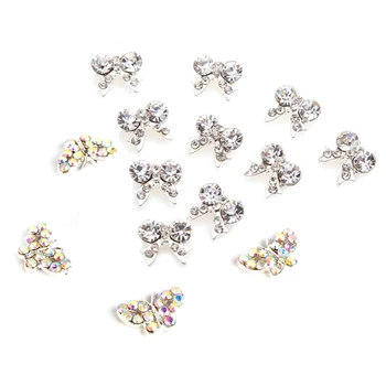 

10 Pcs Bow Tie 3D Clear Rhinestone Nail Art Decoration & 10Pcs Butterfly Beads 3D Alloy Nail Art Slices Glitters