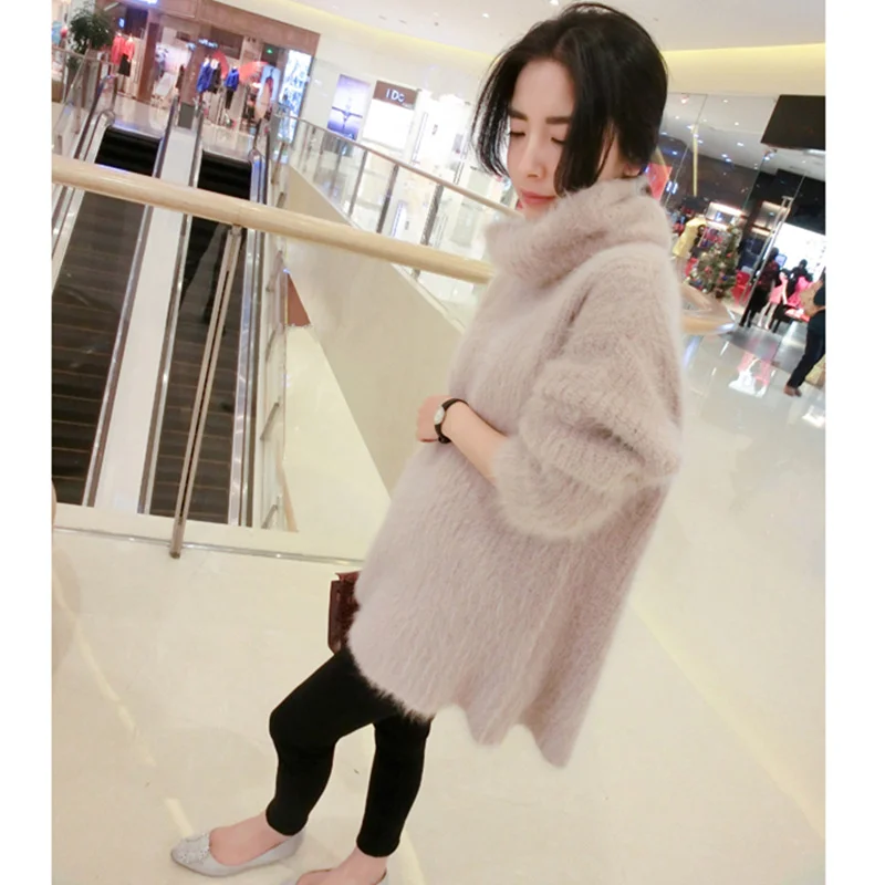 Осень зима толстый теплый свитер средней длины женский корейский стиль Синтетическая норка кашемир Пушистый свитер с воротником
