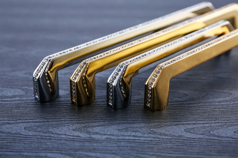 24K настоящее золото или хром Чешский кристалл ящик ручки для шкафов, гардеробов дверные ручки мебельные ручки для шкафа