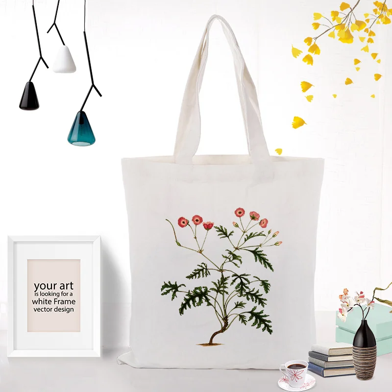FLOWERS283 Сумка с цветочным рисунком сумка для покупок на каждый день Применение канва для DIY изготовленным на заказ логосом печати эко многоразовая утилизация текста - Цвет: FLOWERS283