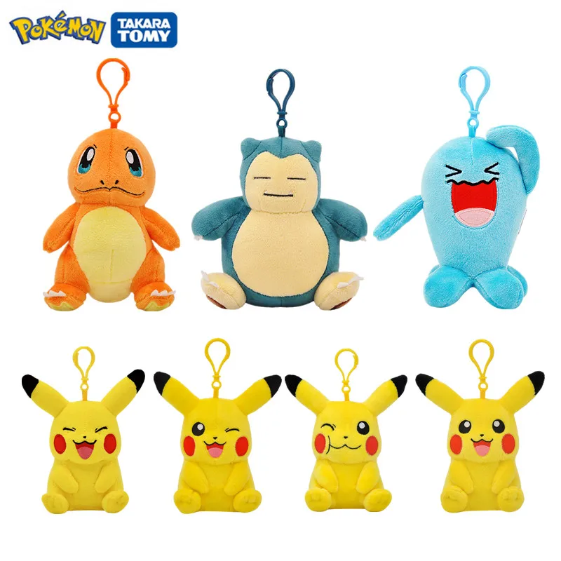 

12cm Pokemon Toys Plush Keychain Pendant Doll Anime Figures Pikachu Charmander Psyduck Wobbuffet Snorlax Kids Toy Xmas Gift