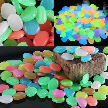 

100Pcs Luminous Fish Stone Glow In the Dark Under Fish Tank Plants Aquarium Decor Glow Mix Color Stones Fish Decoration
