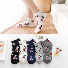 5 pairs Mickey mouse Socks Cartoon 2021 Summer socks women Girl Animal Cute Funny Invisible cotton Ankle Socks Size 35-41