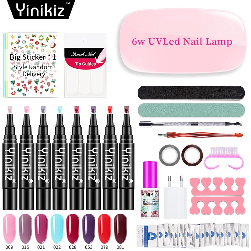 S8409 Yinikiz 3 в 1 гель для ногтей one step для ногтей ручка комплект маникюрные инструменты для ногтей комплект Портативный лампа на гвозде, Ультрафиолетовый светодиодный лаковый клей ручка комплект - Цвет: S8409