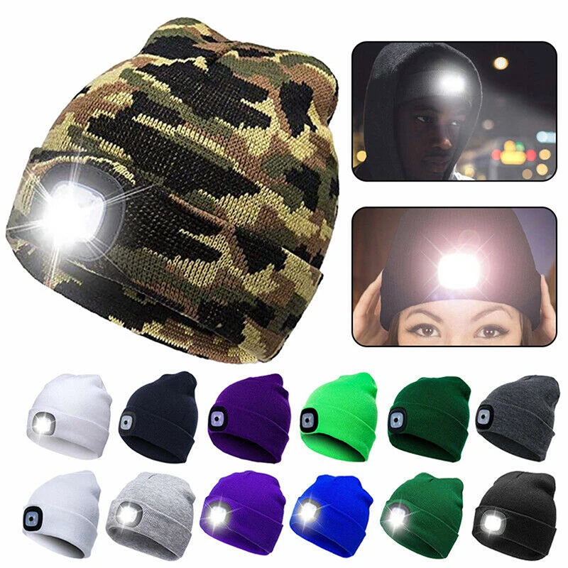 Women Men LED Knited Hat Flashlight Headlamp Outdoor Sport Caps Climbing Fishing Cycling Camping Windproof Hats Warm Light Hat