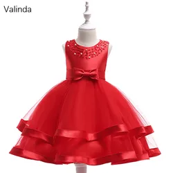 Knee Length Short Girl Dress with Bow Sash Kids Clothing Birthday Party