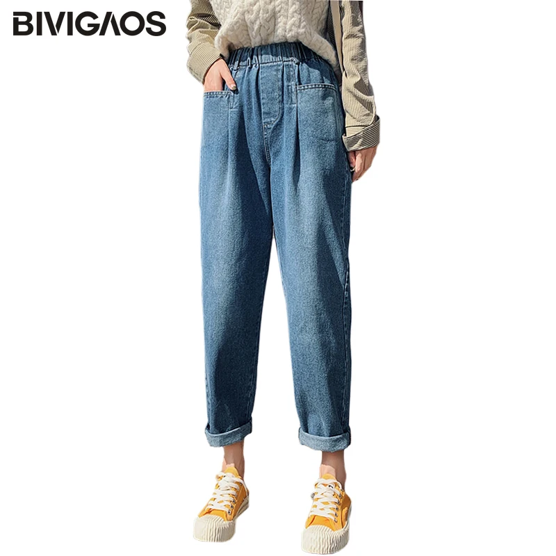 BIVIGAOS Новые прямые джинсы с высокой талией и карманами для женщин свободные джинсы штаны для отдыха Джинсы бойфренда для женщин джинсы женские бойфренды