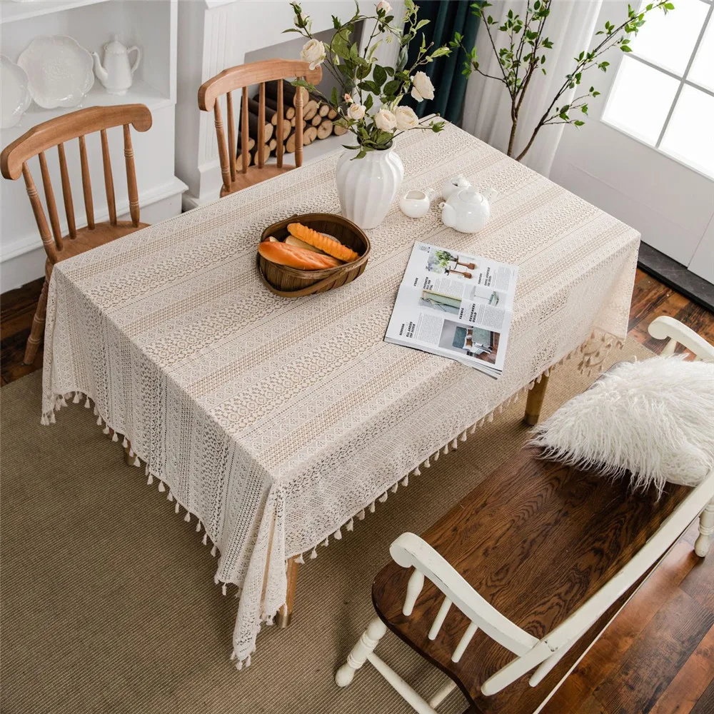 

Hollow Decorative Table Cloth Lace Crochet Tablecloth Rectangular Cover Towel Tablecloths Woven Dining Table Cover For Kitchen