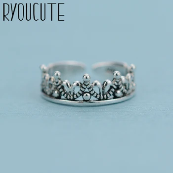 

Vintage 925 Sterling Silver Crown Rings for Women Bijoux Gift Female Adjustable Size Finger Rings Anillos Wholesale