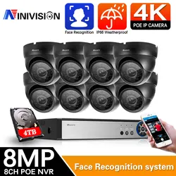 Système de caméra de vidéosurveillance IP, 8mp, 4K, étanche IP66, Poe, NVR, Kit de sécurité, 8CH, 4CH, pour l'extérieur et la maison 