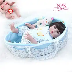 48 см Реалистичная кукла reborn baby doll полный мягкий, силиконовый, гибкий, милый детский мешок для переноски спальная корзина для новорожденных