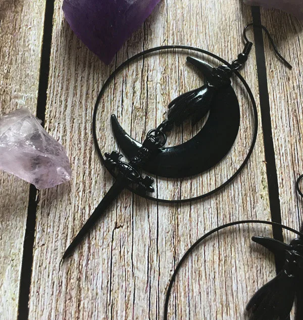 Hecate-Crensent серьги в форме Луны-Викторианская-серьга в виде шпаги-готика-обручи-темно-колдовство-богиня-готические ювелирные изделия-висячие серьги