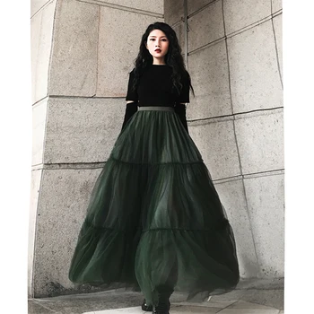 

LANMREM 2020 Spring Summer New Arrivals High Waist Ankle-length Solid Pattern Women Fashio Vintage Ball Gown Skirt AW22803S