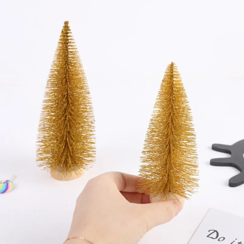 

Tabletop Christmas Tree Miniature Pine Gold Trees With Wood Base Crafts Home Decor Ornaments