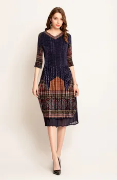 

Autumn Women Pleated High Quality Dress Fashion New Tidal Pleated Lady Elegant Loose Dress