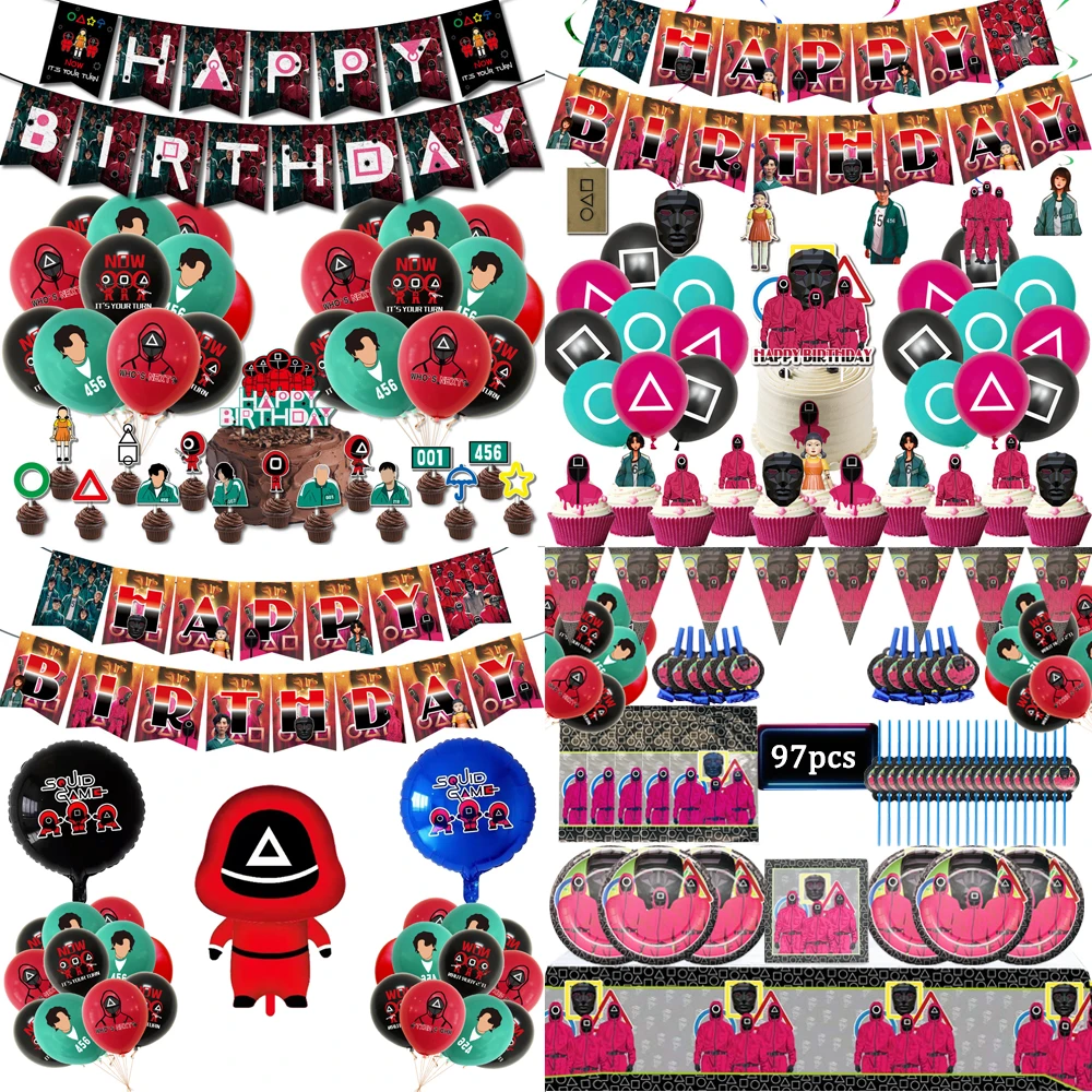 Squid Game Birthday Party Set Decorations Paper Cup Plate Straw Nakpin Flag  Kids Boy Children Day Party Supplies Korean Movie - Ballons & Accessories -  AliExpress