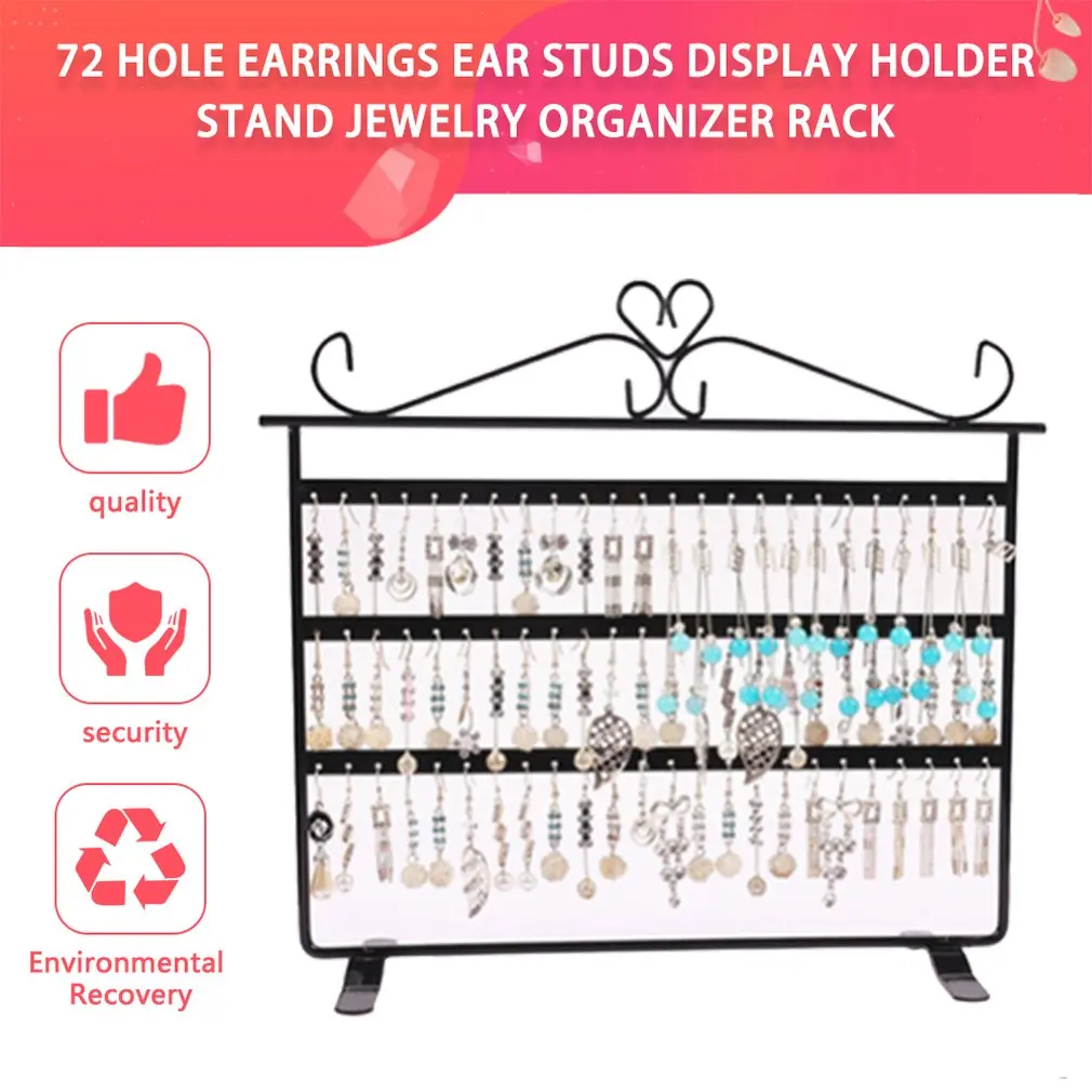  72 Holes Dangle Earrings Ear Studs Display Holder Stand Showcase Metal Jewelry Organizer Rack Flat 