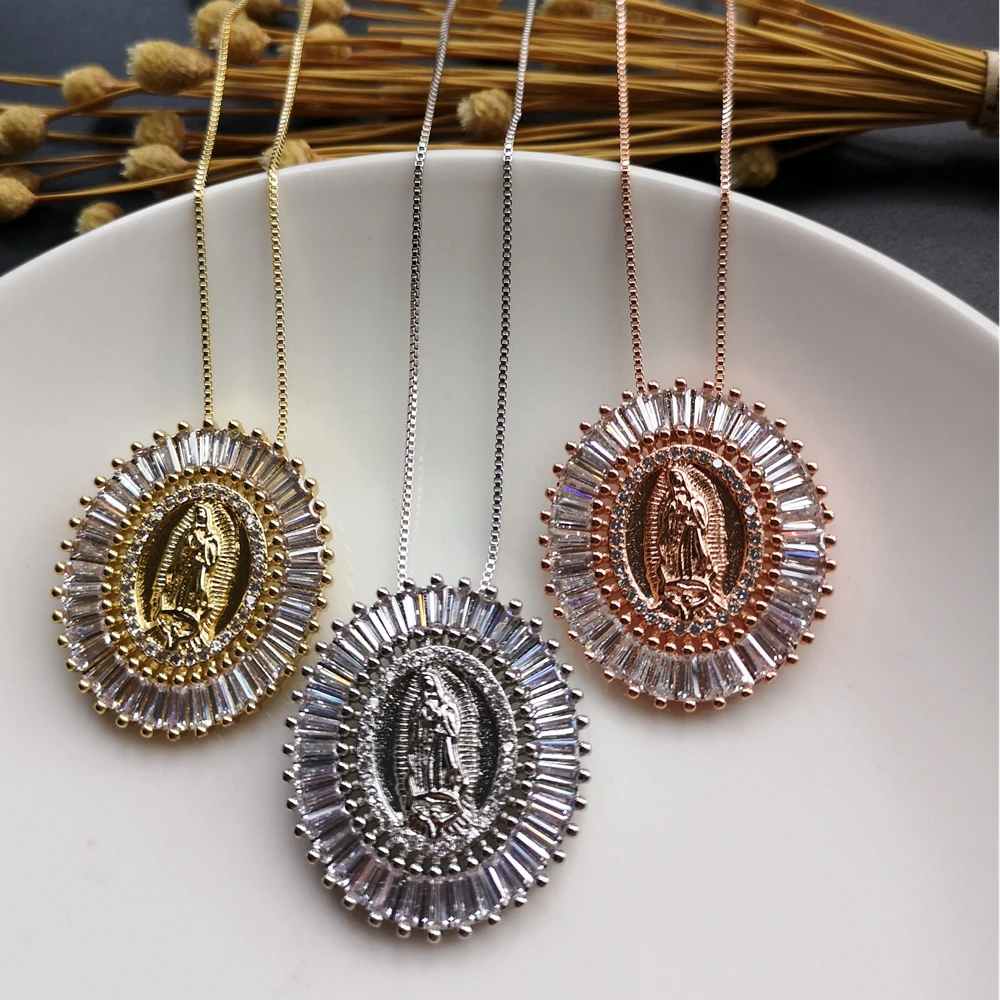12 шт./лот 28x31 мм Micro Pave AAA CZ Virgin of Guadalupe ожерелье медное для женщин и подарок|Цепочки|