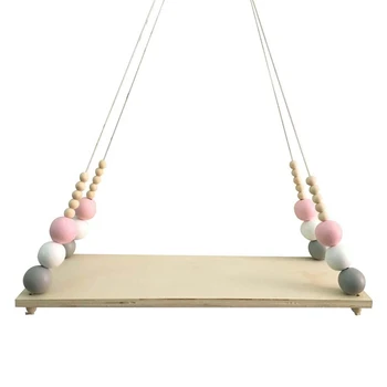 

ELEG-Home Wall Hanging Wooden Ornaments Nordic Beads Board Hanging Storage Shelf Kids Room Nursery Home Wall Decor