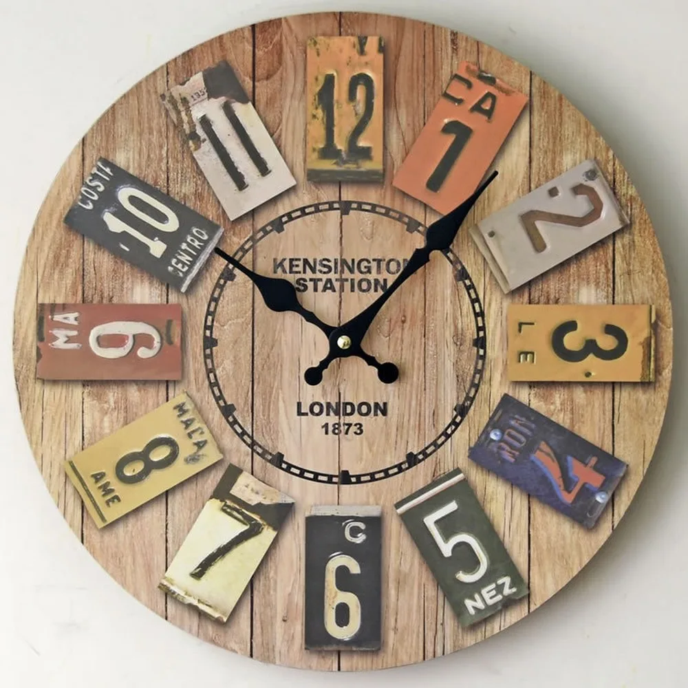 New MDF European-Style Retro Hanging Clock Color Digital Wall Decoration office decor home decoration wall clock | Дом и сад