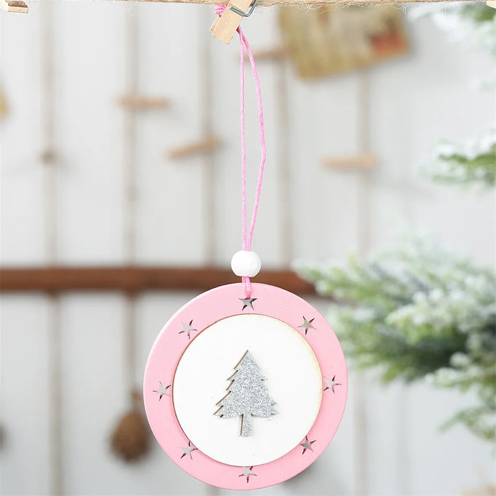 Pink wooden five-pointed Star Angel Elk Christmas Tree Pendants Hanging ornament Christmas decorations for home navidad