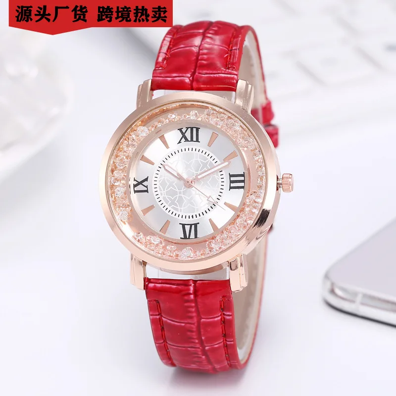 

Hot Sales Fashion Ladies' Watch Leather Belt WOMEN'S Watch Source Factory Goods Quicksand Man-made Diamond Watch