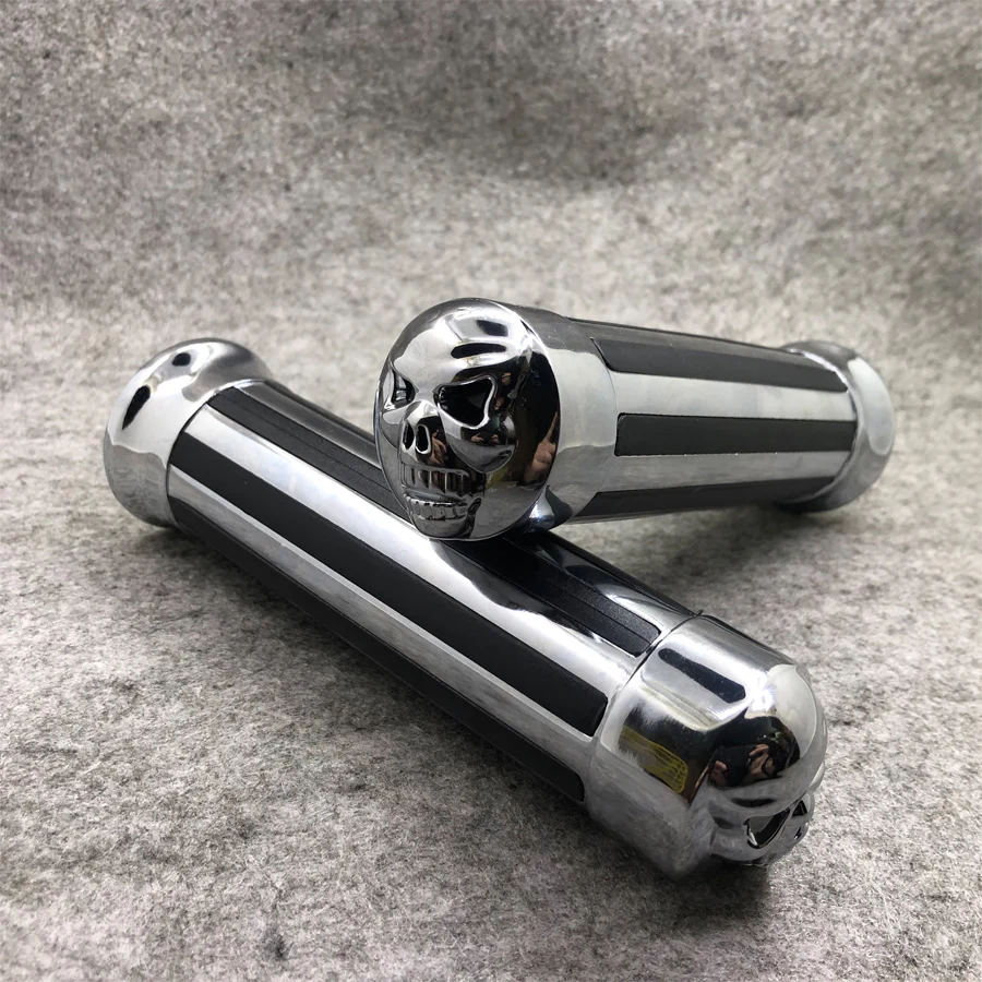 25Mm Chrome Moto Manubrio Skull Bar End Manopole Moto Per Kawasaki Vulcan Suzuki Harley Davidson Yamaha V-Star