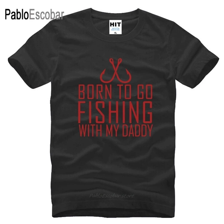 Мужская футболка с надписью BORN TO GO FISH WITH MY DADDY Повседневная хлопковая короткими