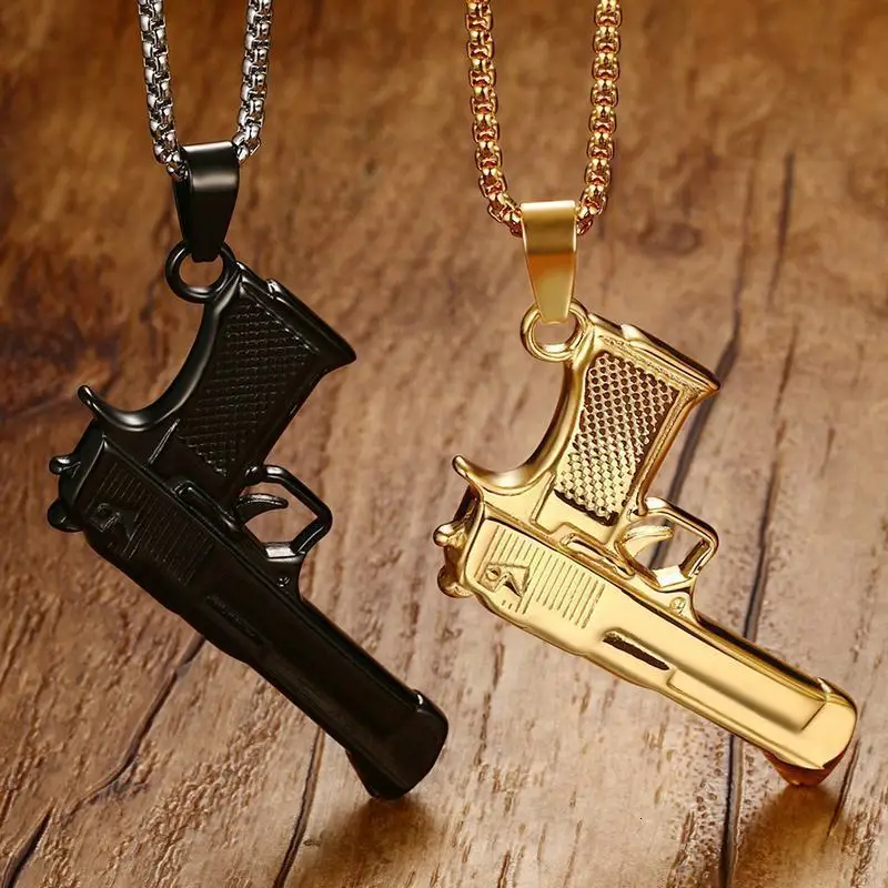 Vnox, крутая подвеска в форме пистолета для мужчин, ожерелье черного и золотого цвета, нержавеющая сталь, панк, мужские ювелирные изделия, 24 дюйма, цепочка в коробке, хип-хоп