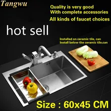 Стандартная Роскошная большая кухонная ручная раковина одинарная мойка Мойка Посуды 304 нержавеющая сталь Горячая 600x450 мм