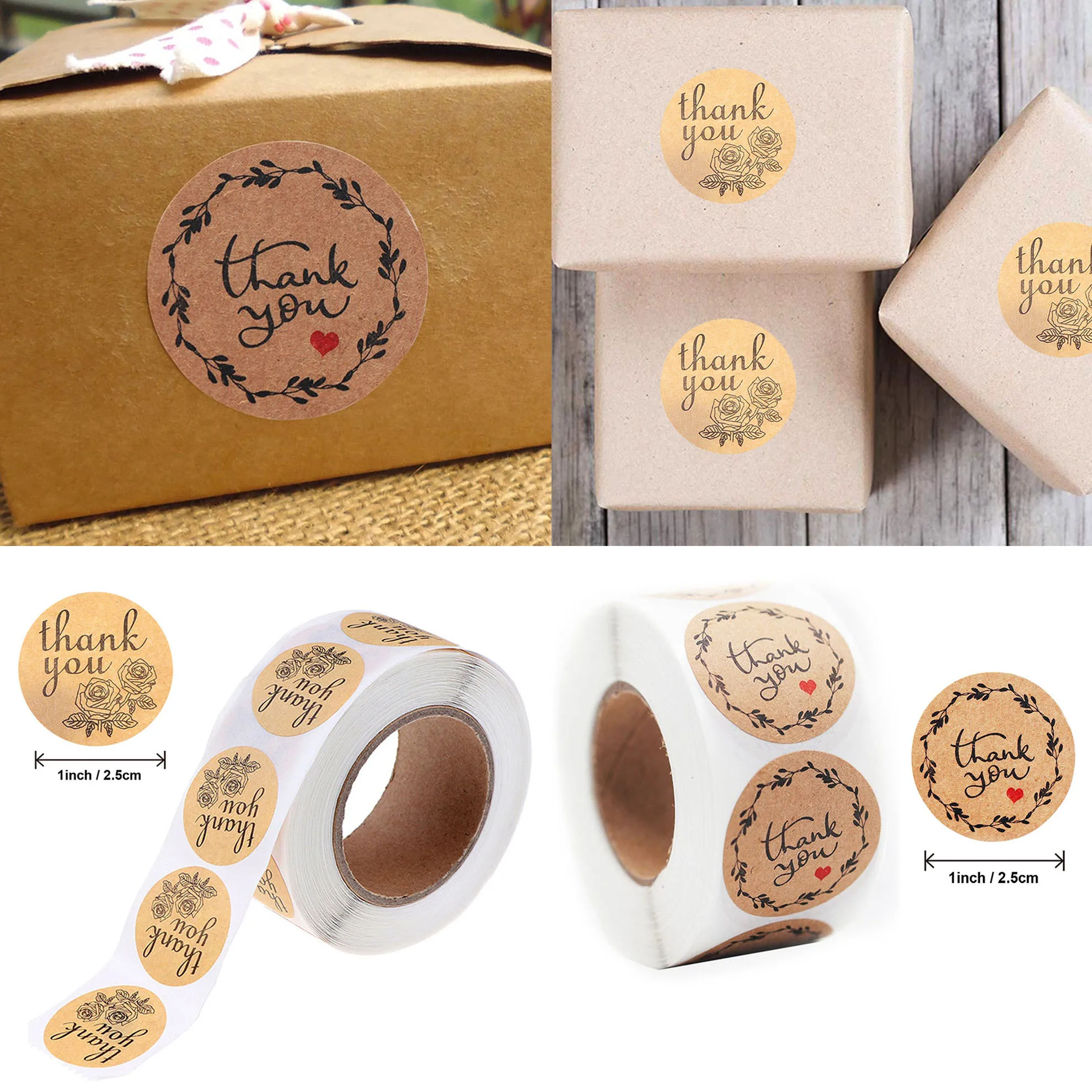 500pcs Thank You Round Sticker Kraft Paper for Baking Sealing Sticker Label DIY Scrapbooking Stationery Stickers