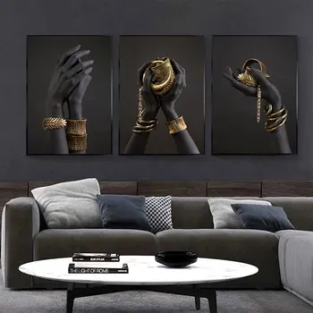 

Black and Gold Hand With Gold Bracelet Oil Painting on Canvas African Art Posters and Prints Wall Art Picture for Living Room