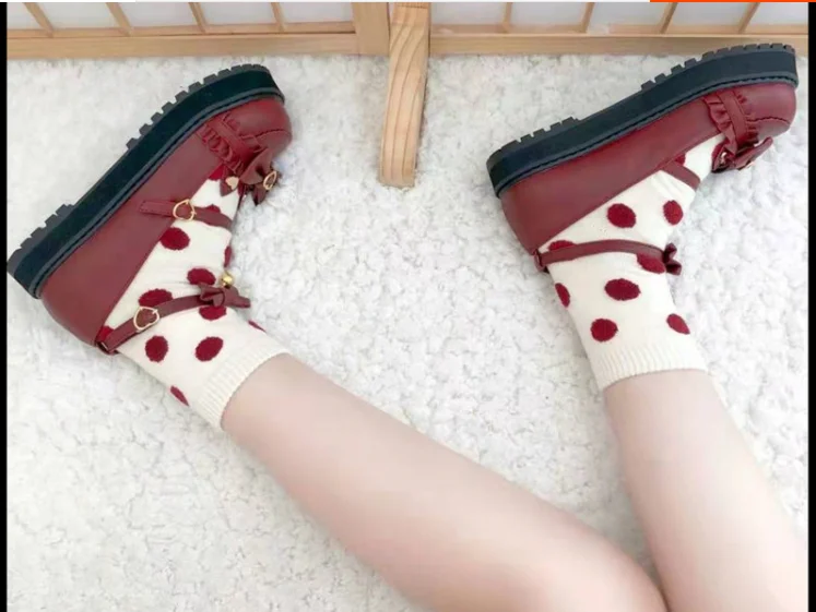 Японские студенческие туфли в стиле Лолиты на толстой подошве; большие милые плоские туфли с бантом; женские туфли принцессы в стиле каваи; Милые винтажные туфли на низком каблуке с круглым носком