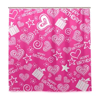 

Unique Shower Curtain Happy Birthday Background Pattern Eco-Friendly with 12 Hooks in Bathroom W72 xH84