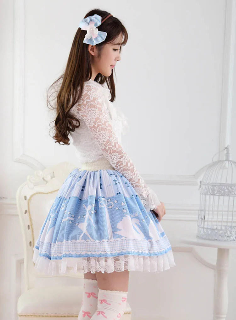 Принцесса Милая Лолита Юбки Розовый Синий Лебединое озеро Лолита Принцесса Сладкая мягкая сестра плиссированная кружевная Короткая юбка для женщин GZWY217