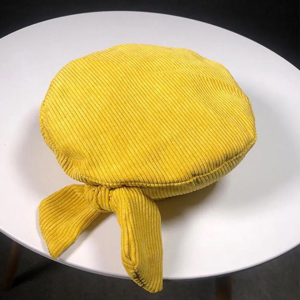 yellow Популярные женские шапки Новые поступления для женщин Вельветовая винтажная модная зимняя шапка плоский верх бант берет полосатая шляпа сомбреро Hoed - Цвет: yellow