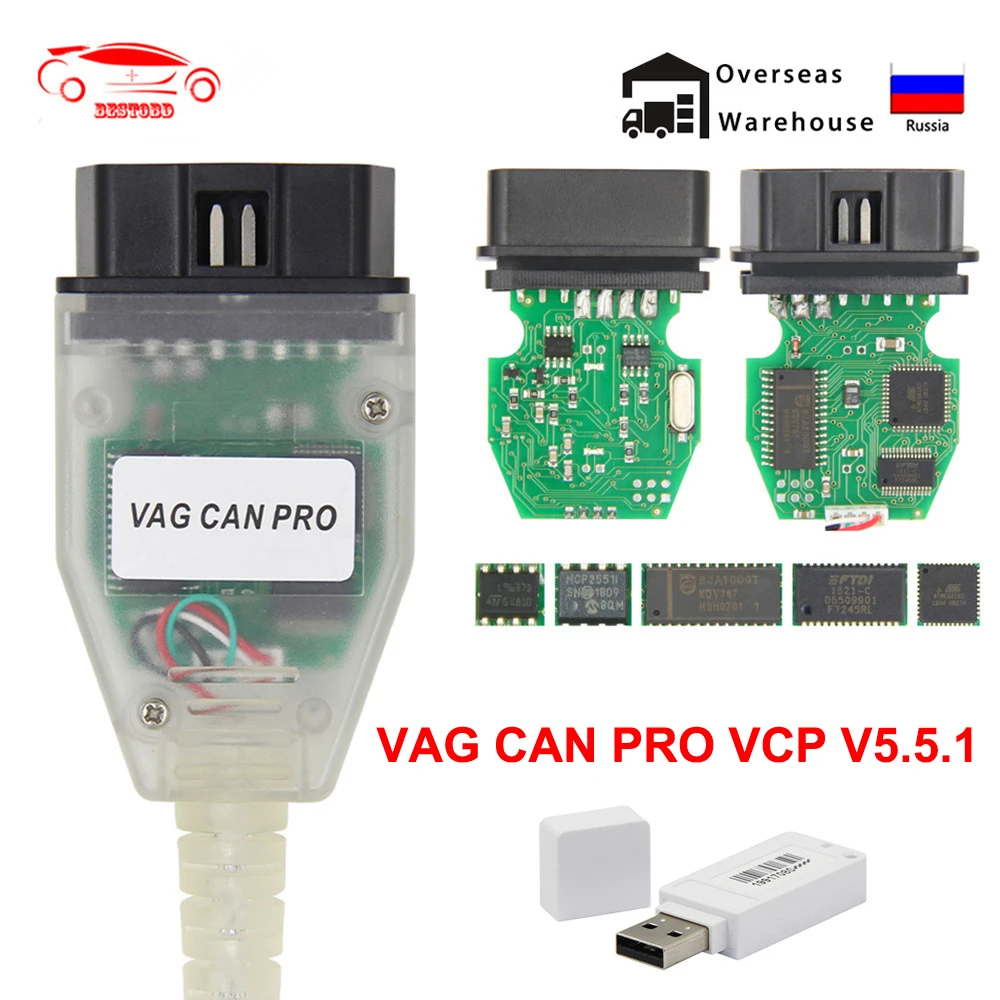 VAG CAN PRO VCP V5.5.1 FTDI VAG OBD 2 OBD2 Auto Diagnostic Tool COM Interface 21.9 ATMEGA162 Cable Can Bus K-line for AUDI/VW car battery tester