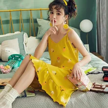 Милая свежая ночная рубашка с ананасом для женщин, летняя тонкая безрукавная Пижама, платье для дома WDR84