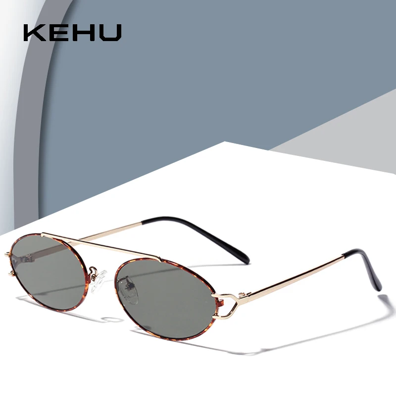 KEHU Fashion Small Oval Sunglasses Women High Quality Alloy Eyeglasses Frame Punk Sun Glasses Ladies Travel Shades UV400 XH34
