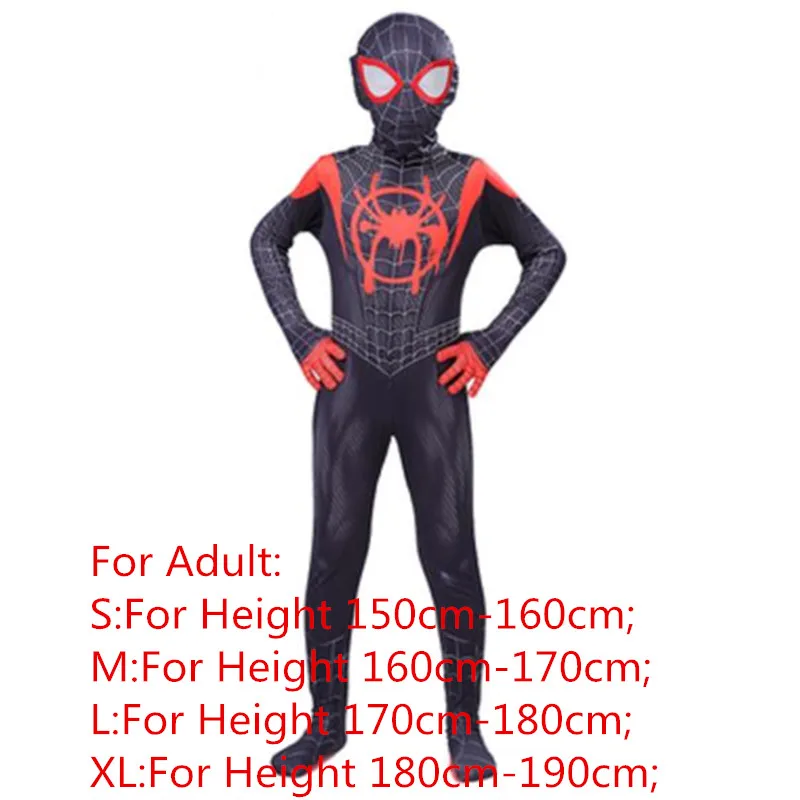 Костюм Человека-паука; Детский костюм для костюмированной вечеринки из спандекса; Майлз Моралес; костюм Человека-паука для взрослых; боди; комбинезон - Цвет: Miles adult