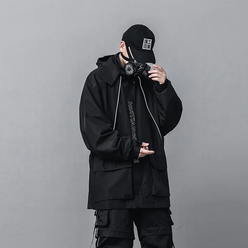 70% OFF 2020 New Fashion Tactics Jackets Coats Men Casual Streetwear Windbreaker Oversized Black Multi-pocket Cargo Coats US Size DG531