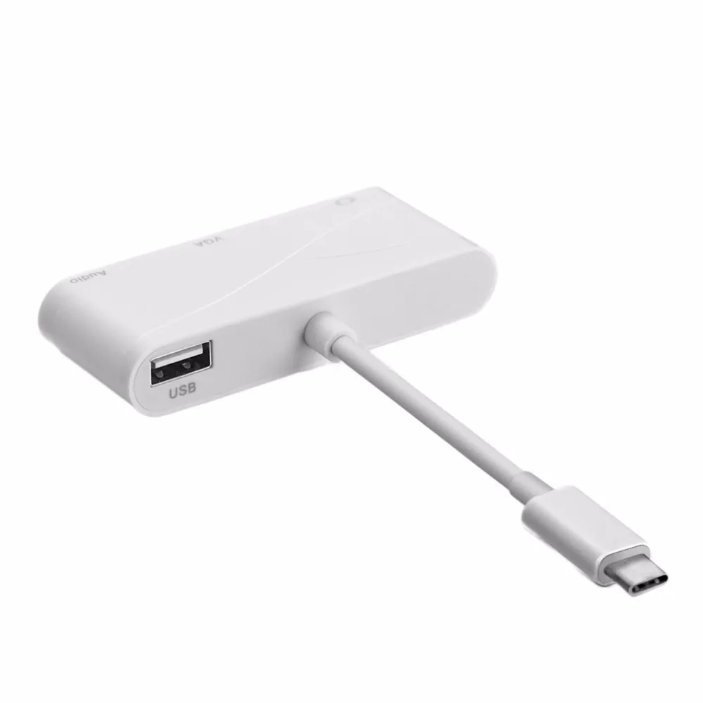 Высококачественный USB 3,1 тип-c к HDMI VGA Аудио HD адаптер высокой четкости конвертер с тип-c к VGA кабель Белый