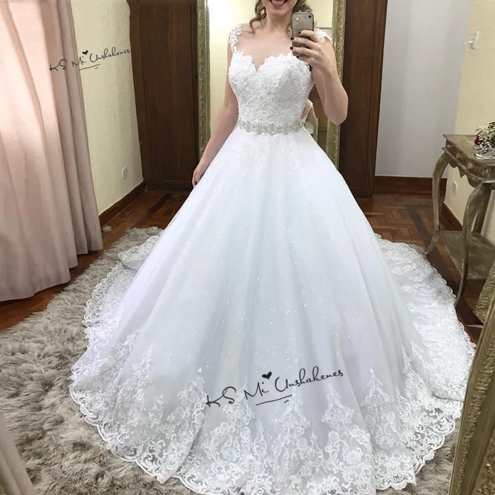 Robe de Mariee Vestido Branco белые свадебные платья пояс с кристаллами бальное платье свадебное платье с кружевами Sparky корейские свадебные платья