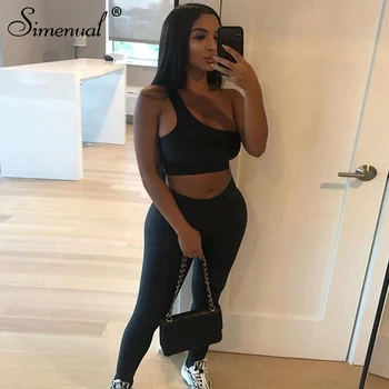 

Casual Fitness Sporty Co-ord Sets Women One Shoulder Crop Top And Leggings Two Piece Outfits Sleeveless Active Wear sweatsuit