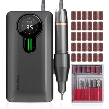 Portable Nail Drill Machine 35000 RPM Rechargeable Nail Gel Polisher Nail Pen Set Electric Manicure Drill With Full LCD Display