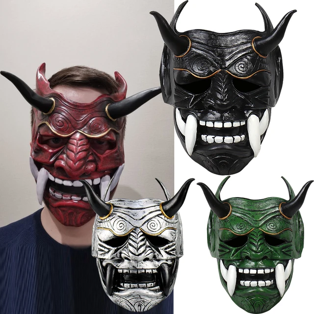 Japanese Prajna Samurai Latex Mask Cosplay Headgear Scary Halloween  Carnival Party Costume Props - AliExpress