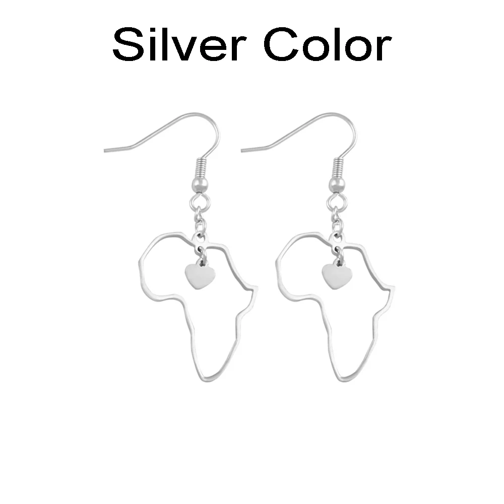 Silver Color Anniyo/Сердце Карта Африки серьги для женщин Девушка Мода серебро/золото цвет карты Африки ювелирные изделия#045721 - Окраска металла: Silver Color